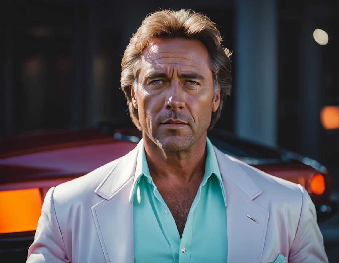 Sonny Crockett Miami Vice Portrait in 1980s Style
