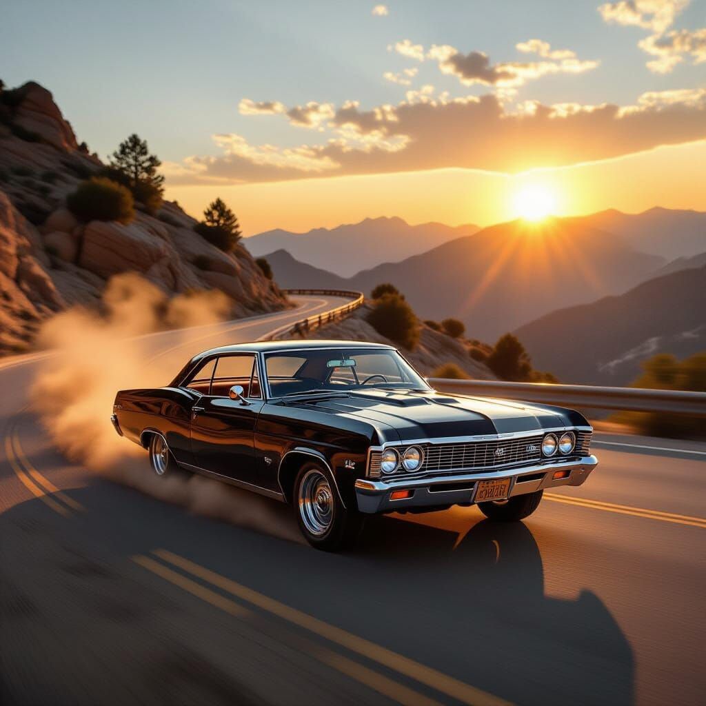 1967 Impala SS Drifting at Fiery Sunset