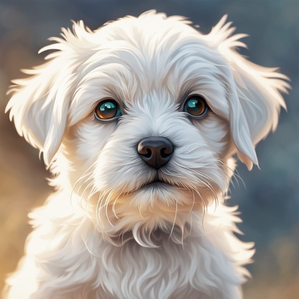 Playful Maltese Puppy in Whimsical Pencil Sketch Style