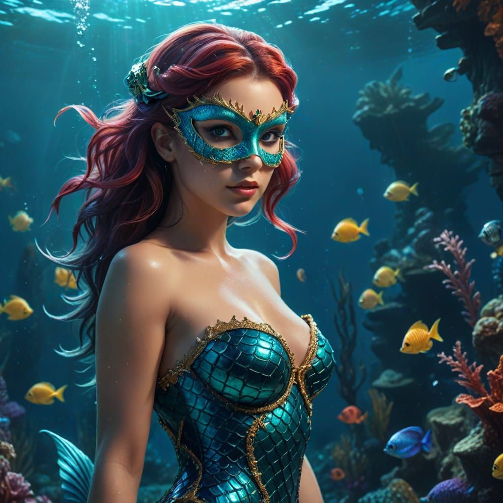 Mermaid at Underwater Ball in Detailed Digital Painting