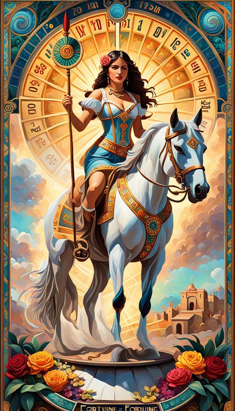 Wheel of Fortune Card in Impressionist Mosaic Style