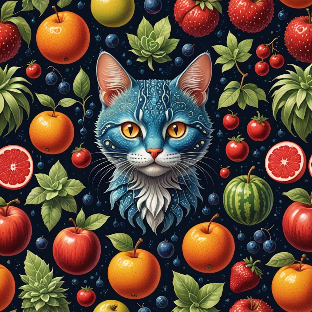 Fantastical Catfruit Hybrids in Whimsical Illustrations
