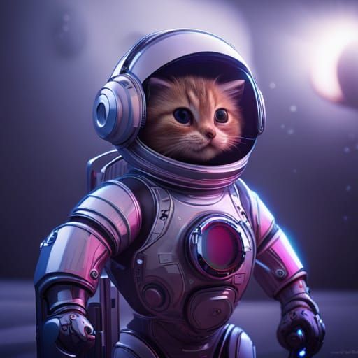 Animatronic Kitten Astronaut in Sci-Fi Style