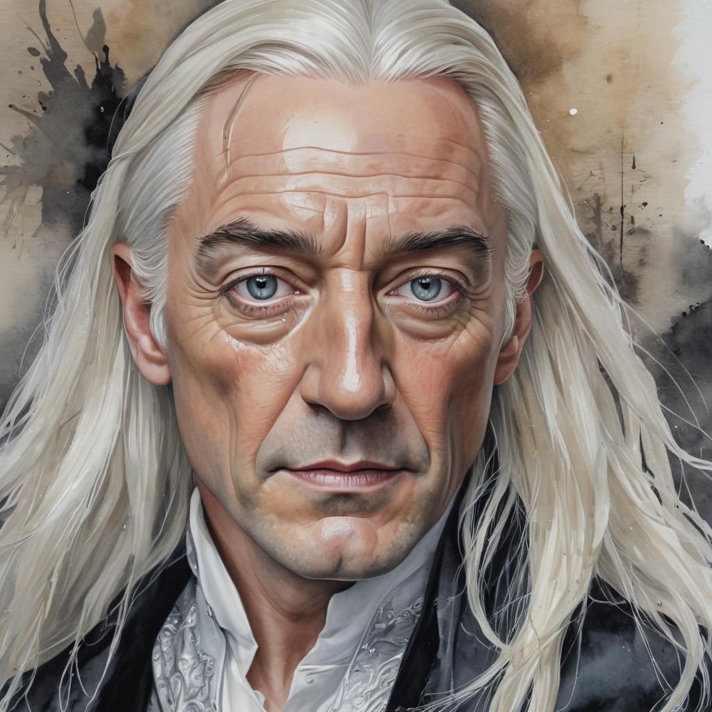 Watercolor Portrait of a Blonde Man in Dark Robes