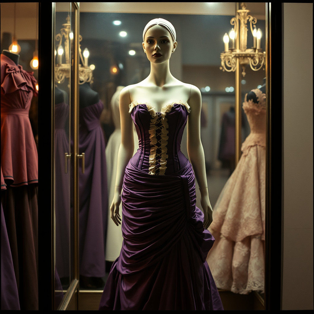 Victorian Gothic Gown on Mannequin in Window