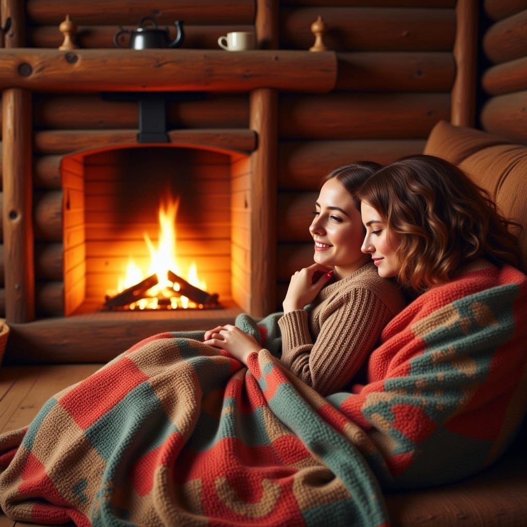 Warm and Rustic Log Cabin Snuggle Scene