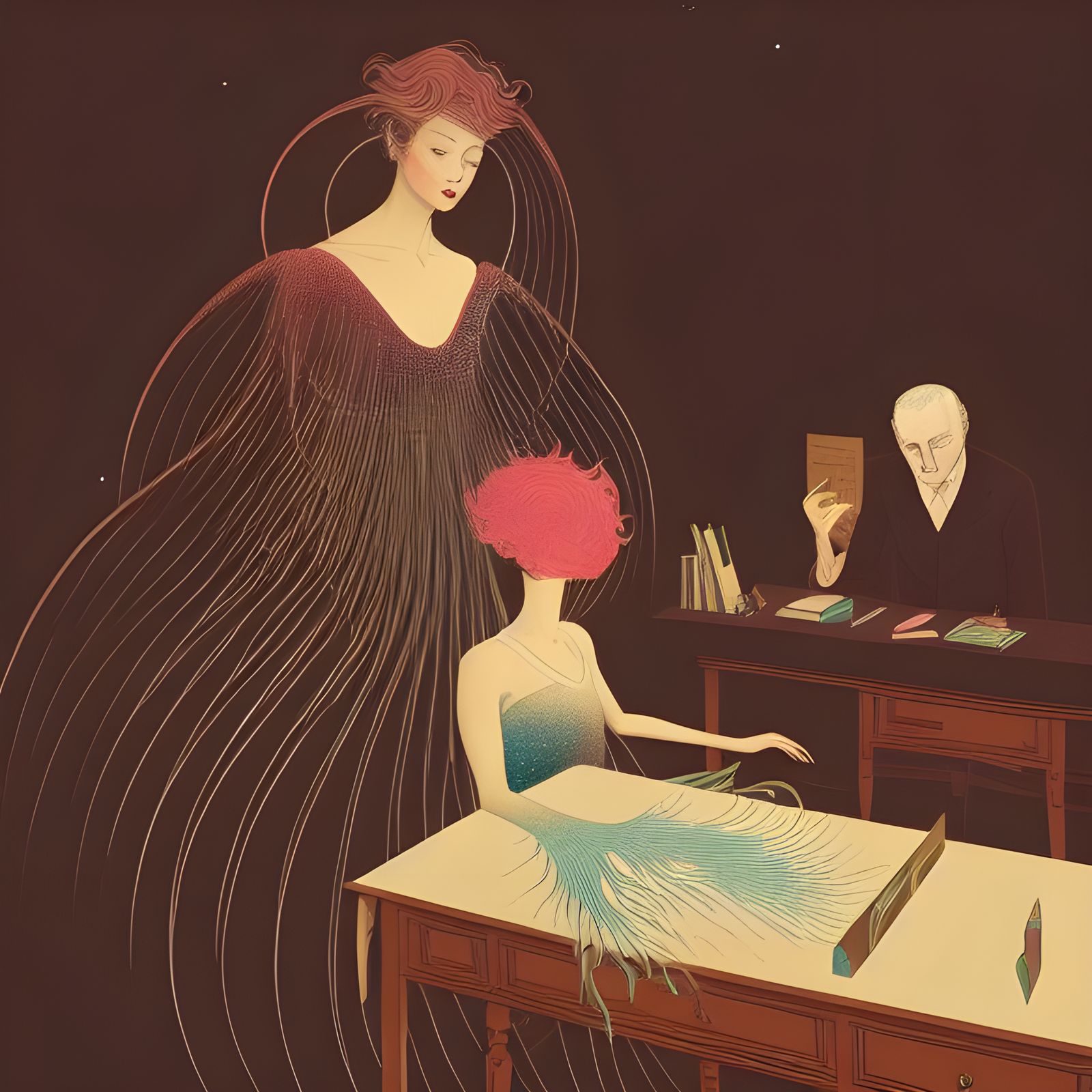 Daydreaming Woman in Celestial Dreamscape: Digital Art