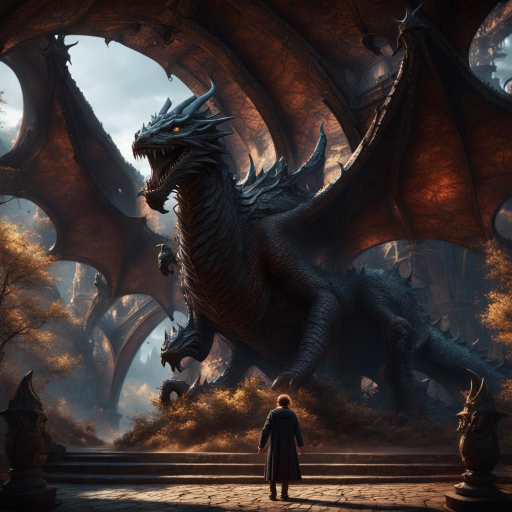 Boy and Black Dragon: Fantasy Concept Art