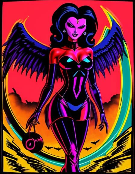 Synthwave Angel Devil: A Neon Retro Digital Art
