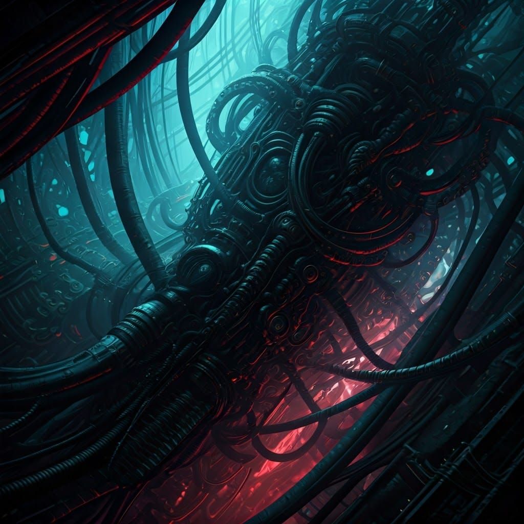 Interconnected Biomechanical Network in Cyberpunk Style