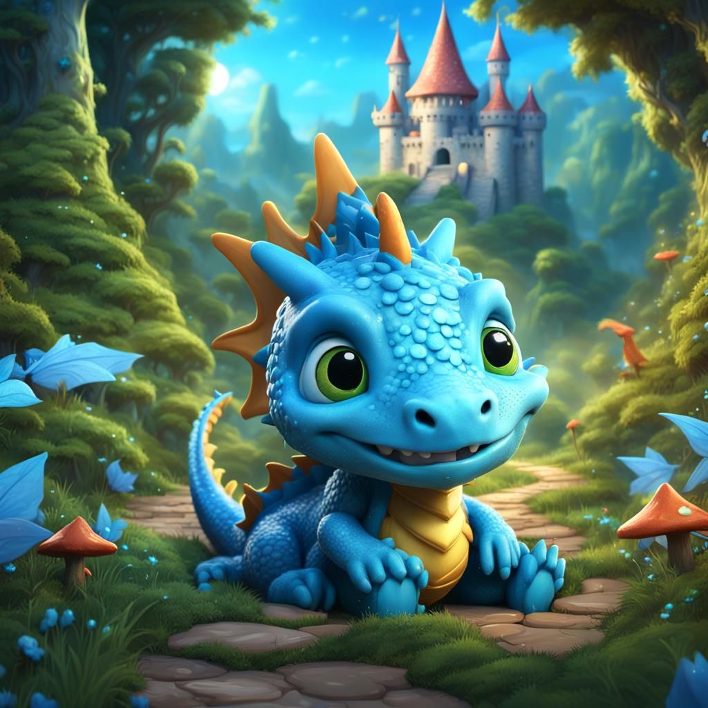 Playful Dragon with Fairies in Enchanted Forest