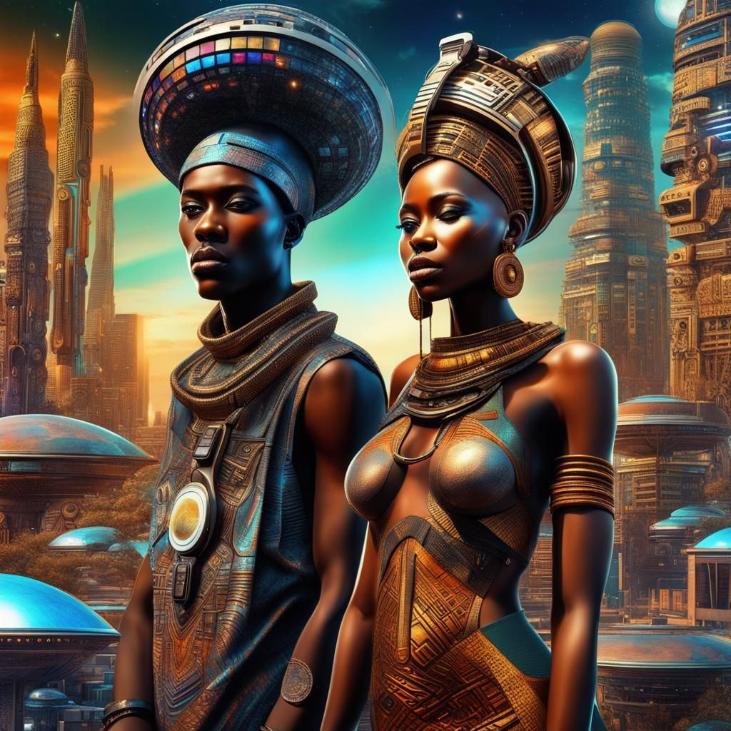 Cosmic African City with Cyberpunk Gods in Digital Art