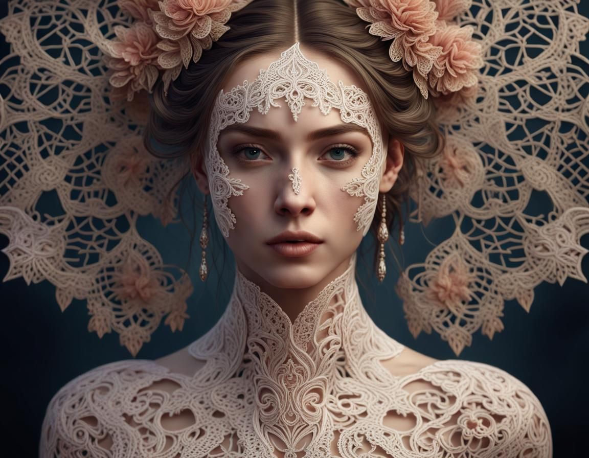 Lace Portrait: Intricate Elegance in Fantasy Art