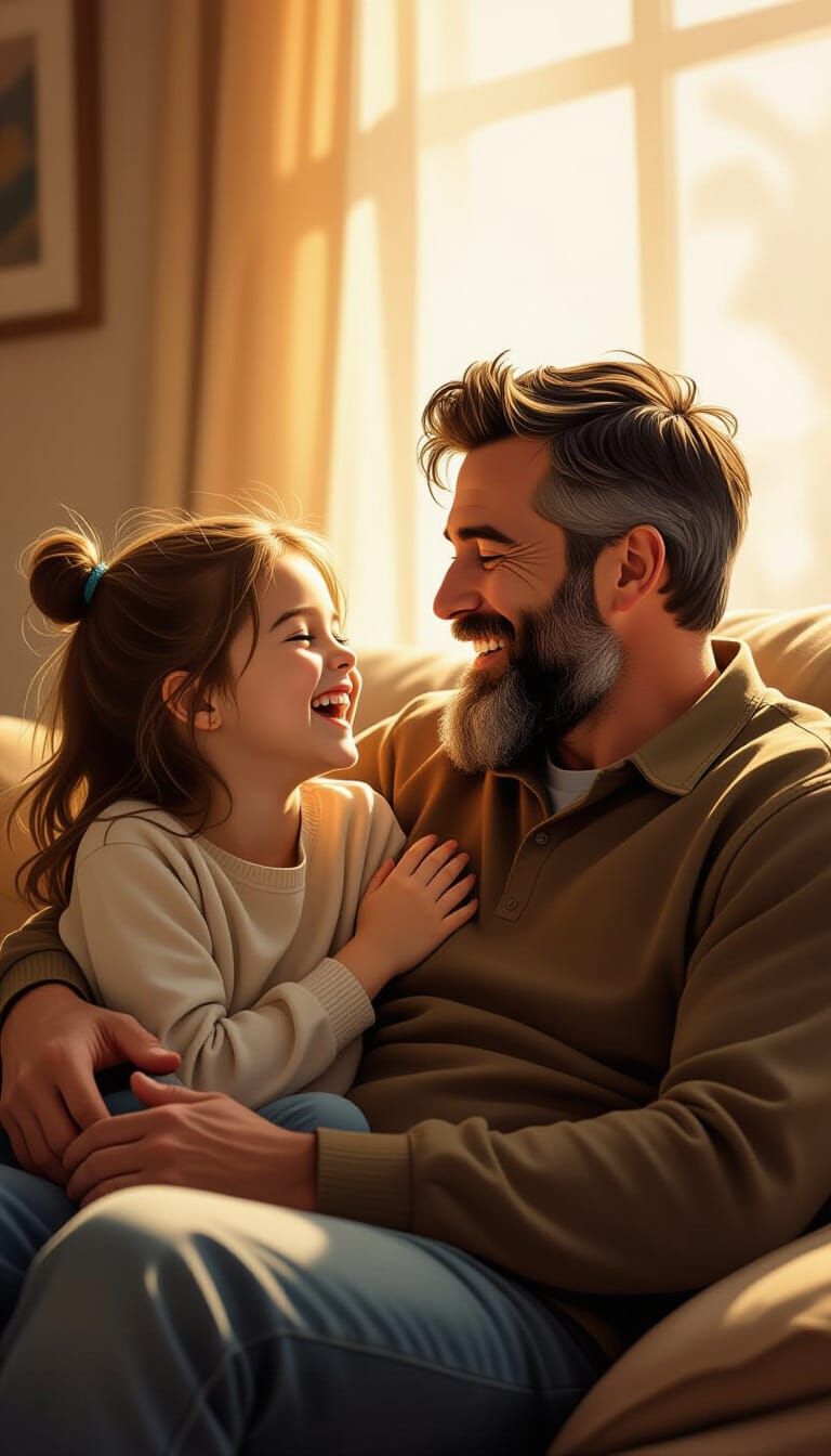 Heartwarming Father-Daughter Moment in Matte Painting Style