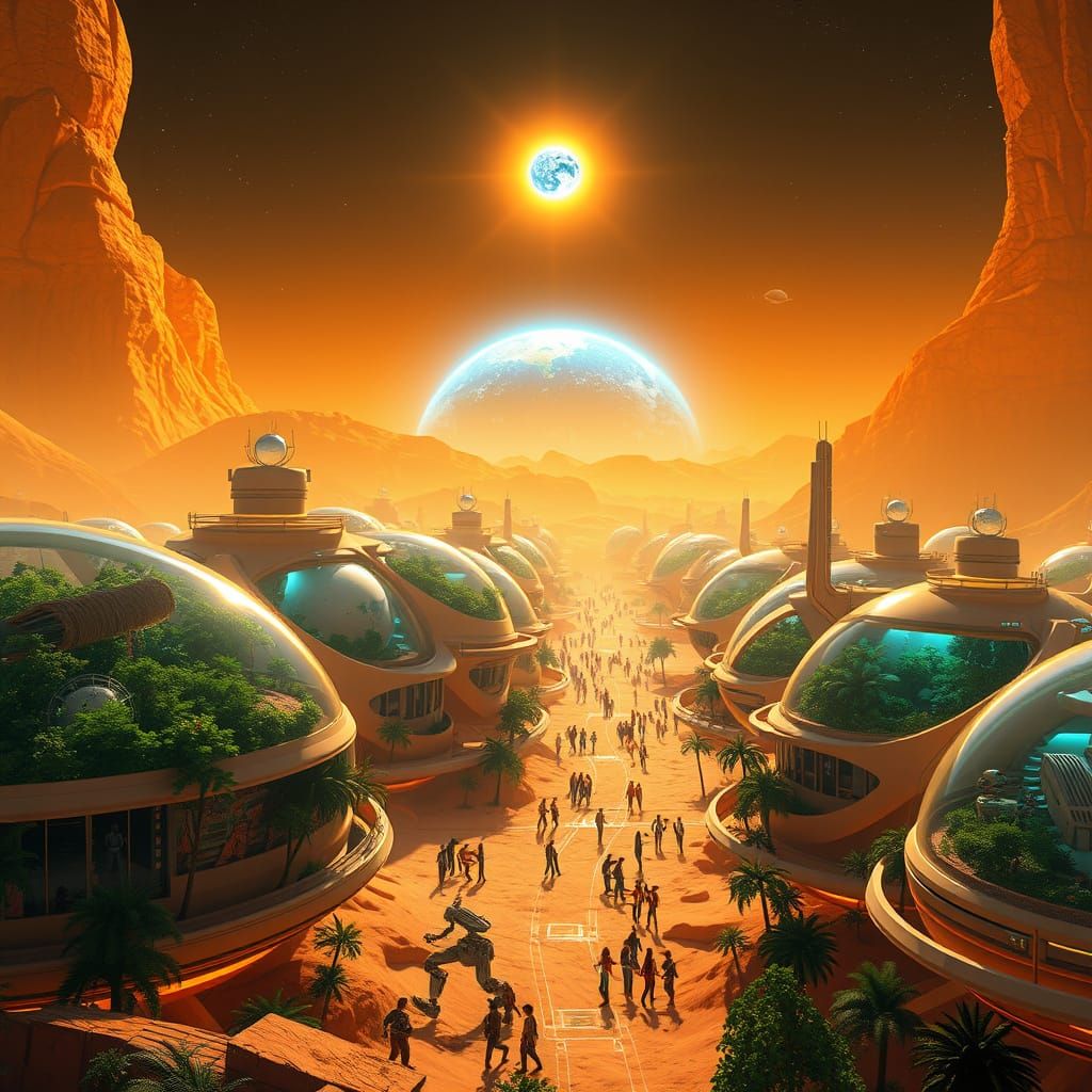 Lunar Cityscape in Warm, Golden Light