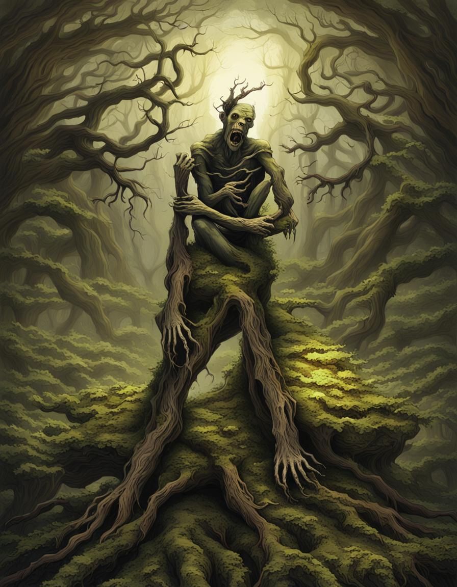 Petrified demon trapped in an old oak tree