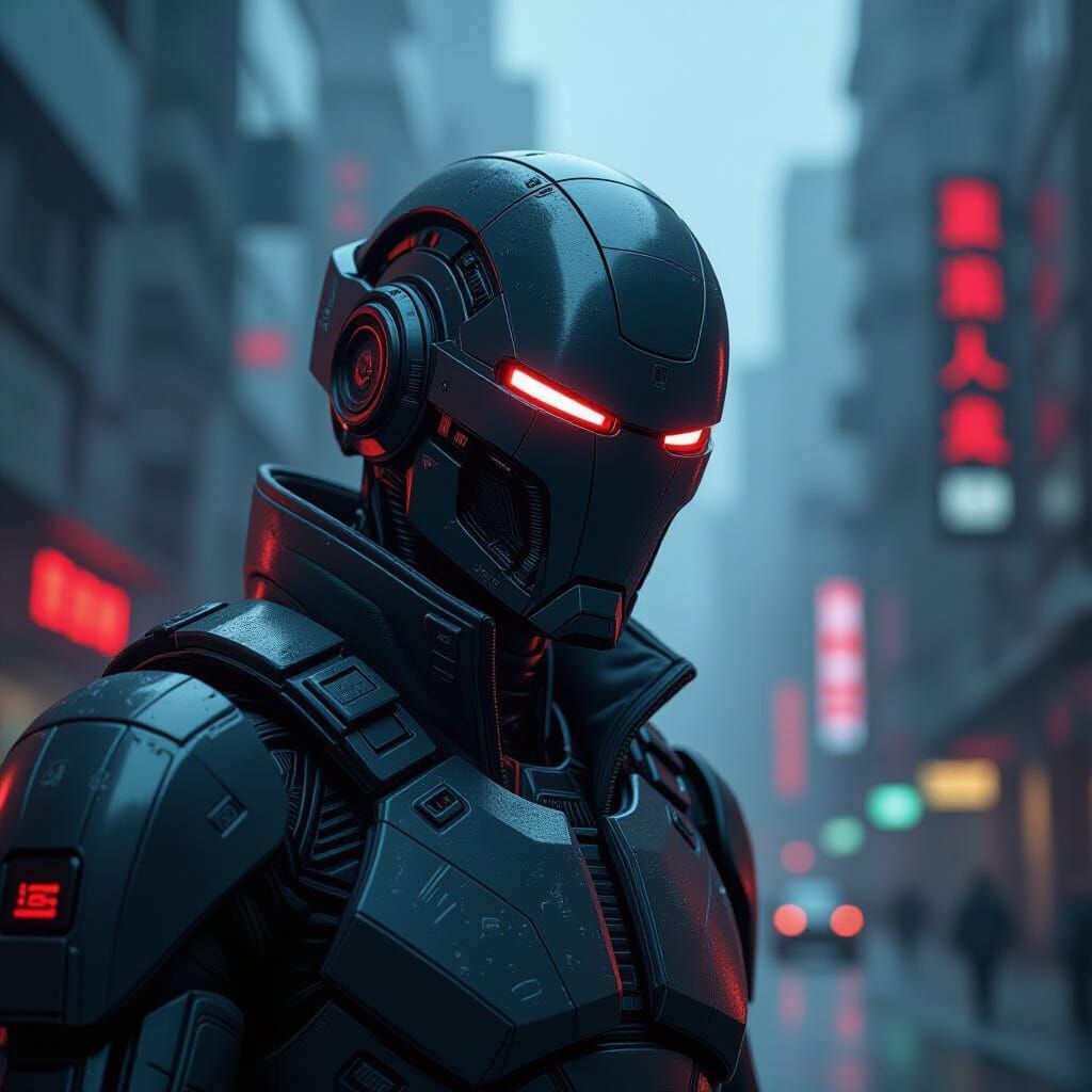 Cybernetic Skynet System in Dystopian Cityscape