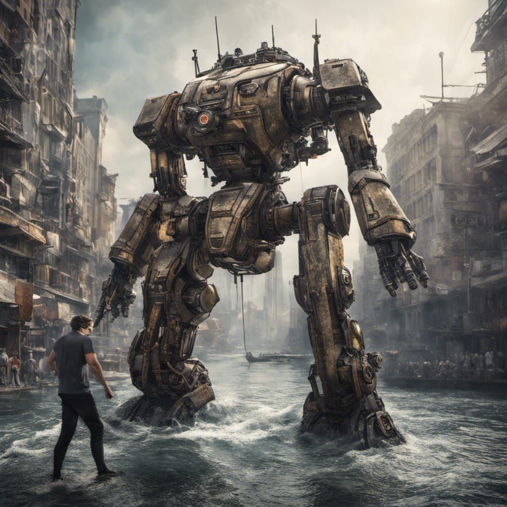 Hyperrealistic Water Mech with Human Pilot