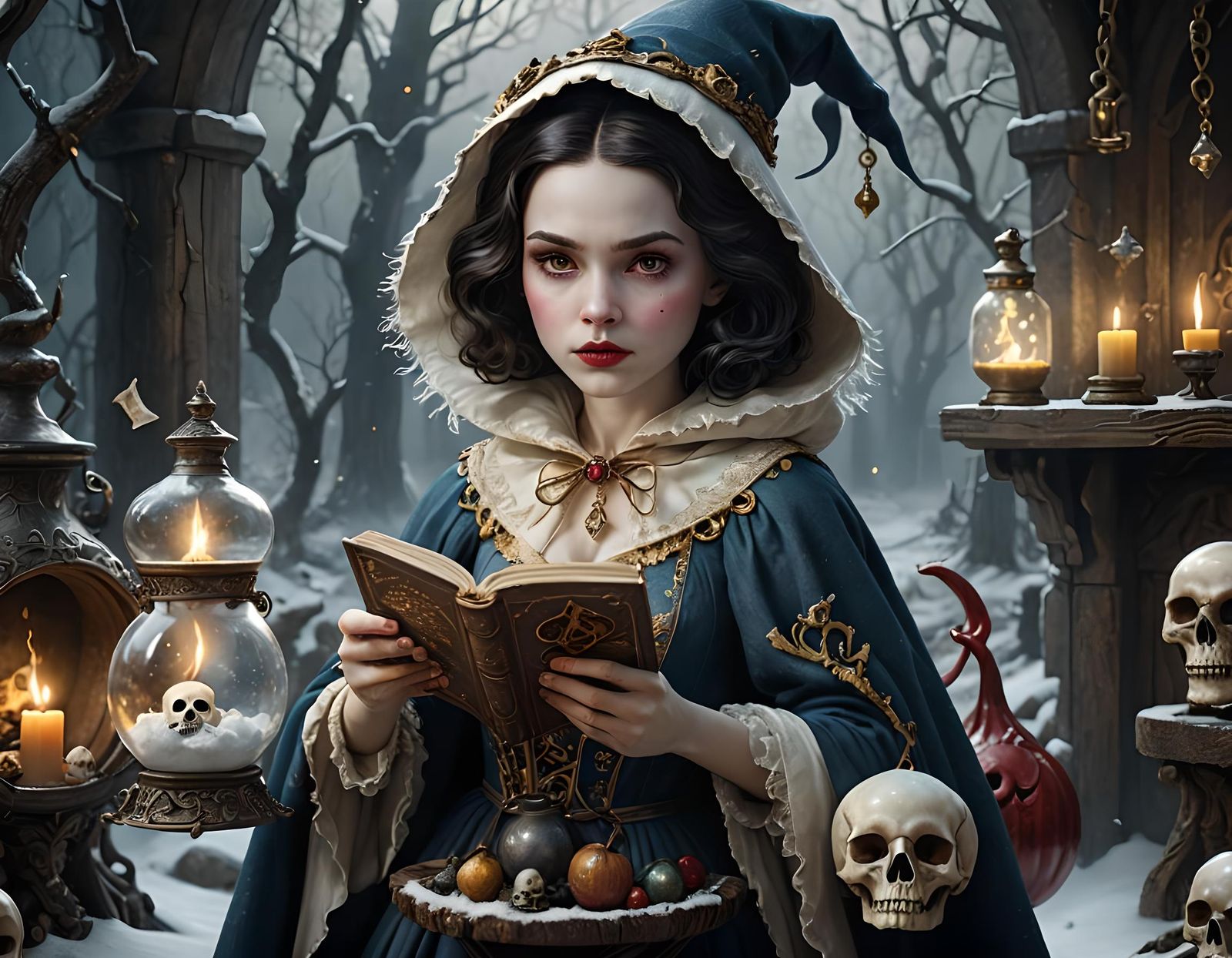 Snow White Casting Spell in Art Nouveau Style