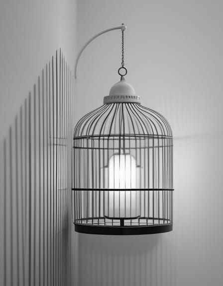 Minimalist Birdcage Shadow in Black and White Photography