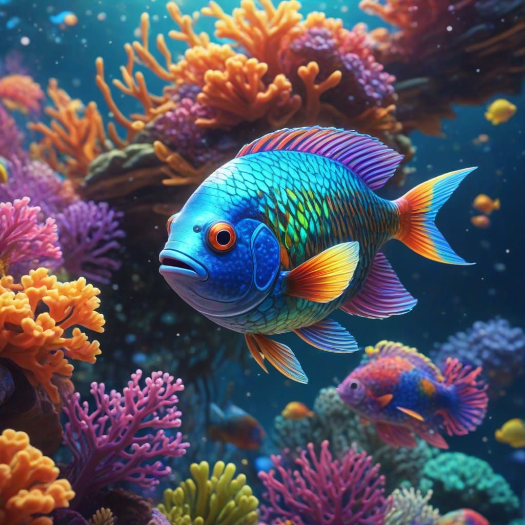 Rainbow Fish in Coral Reef: Pixar-Style Digital Art