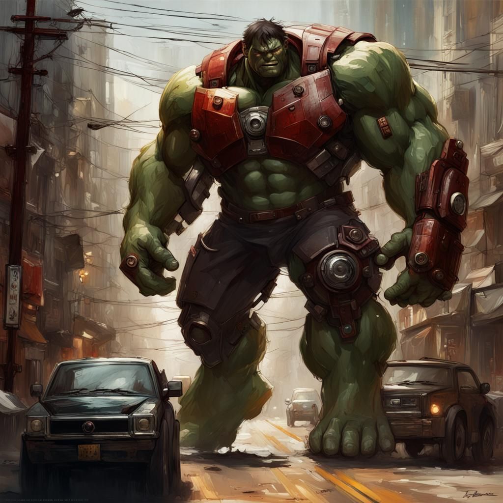 Anthropomorphic Hulkbuster on a Road, Detailed 3D Render