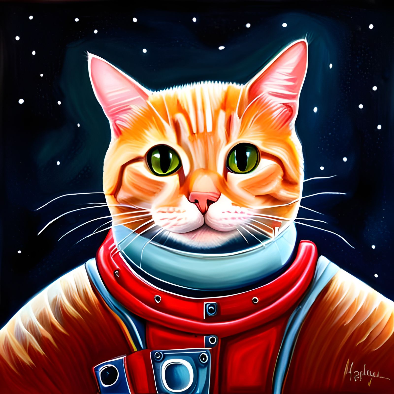 Hyperrealistic Cat Among the Stars as Impasto Painting