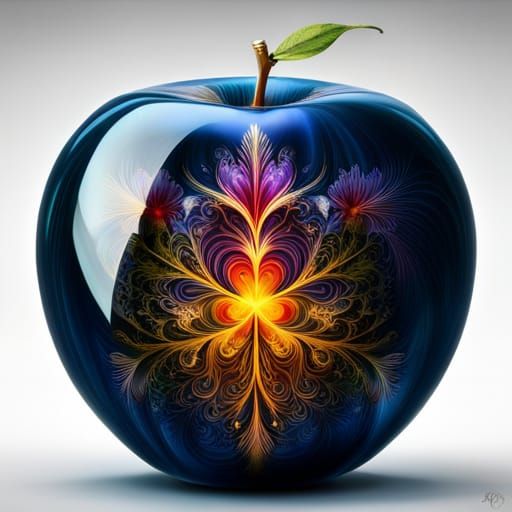 Fractal Glass Apple in Hyperreal Digital Art