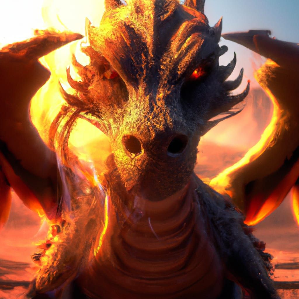 Fiery Honey Dragon Portrait in Comic Art Style
