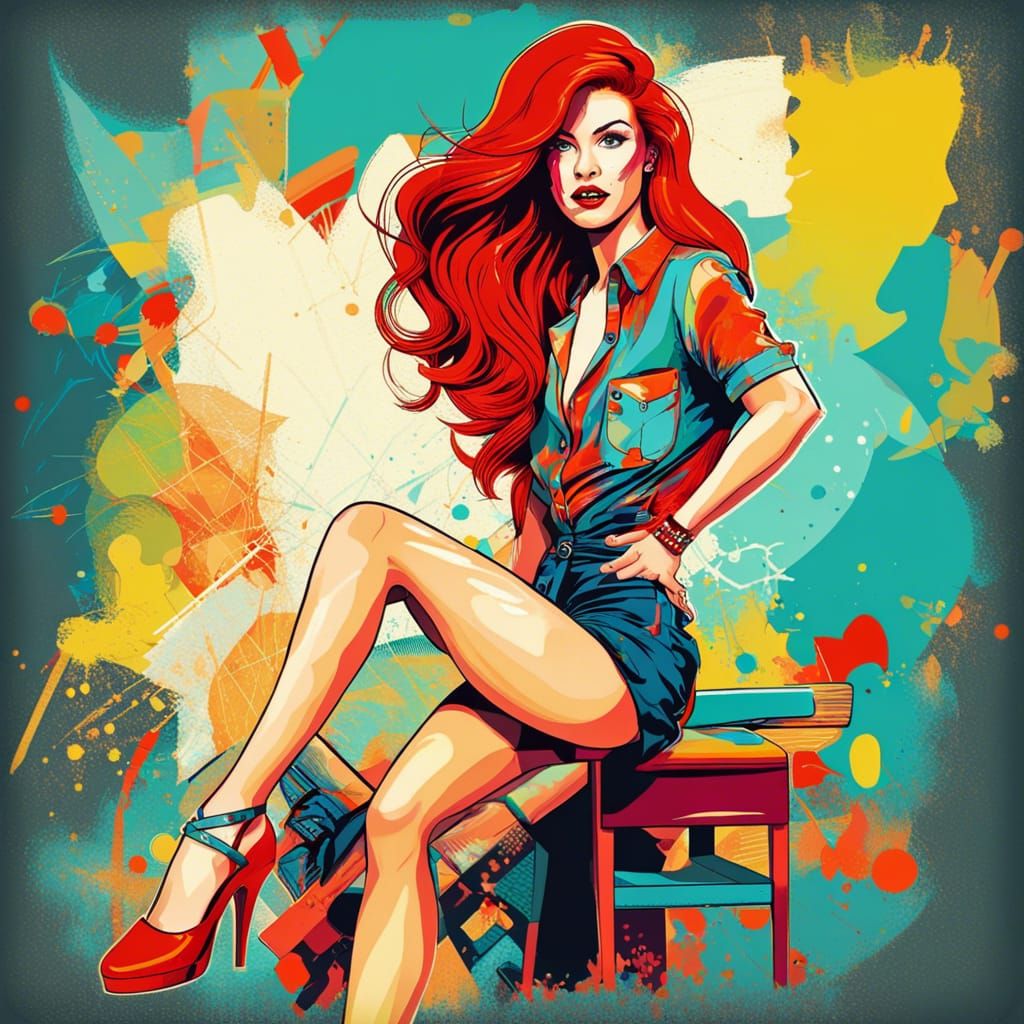 Vibrant Pop Art Pin-Up with Red Hair