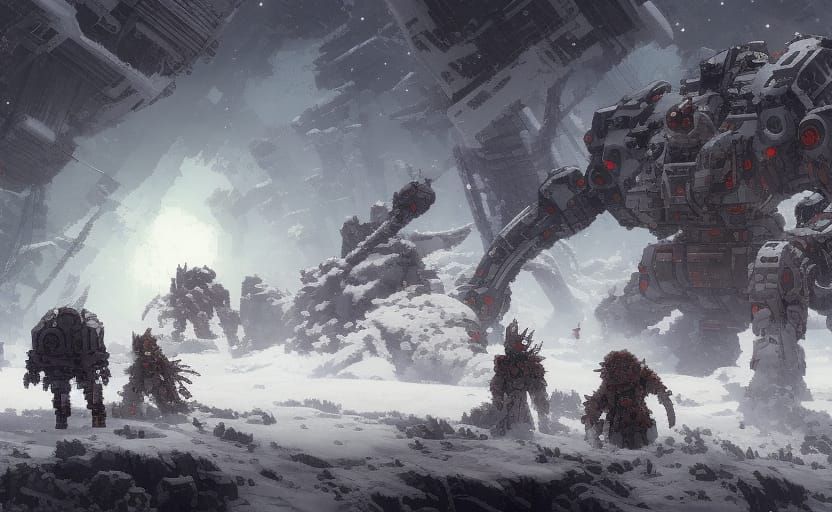 Pixel Art Mechs in Snowy Wilderness