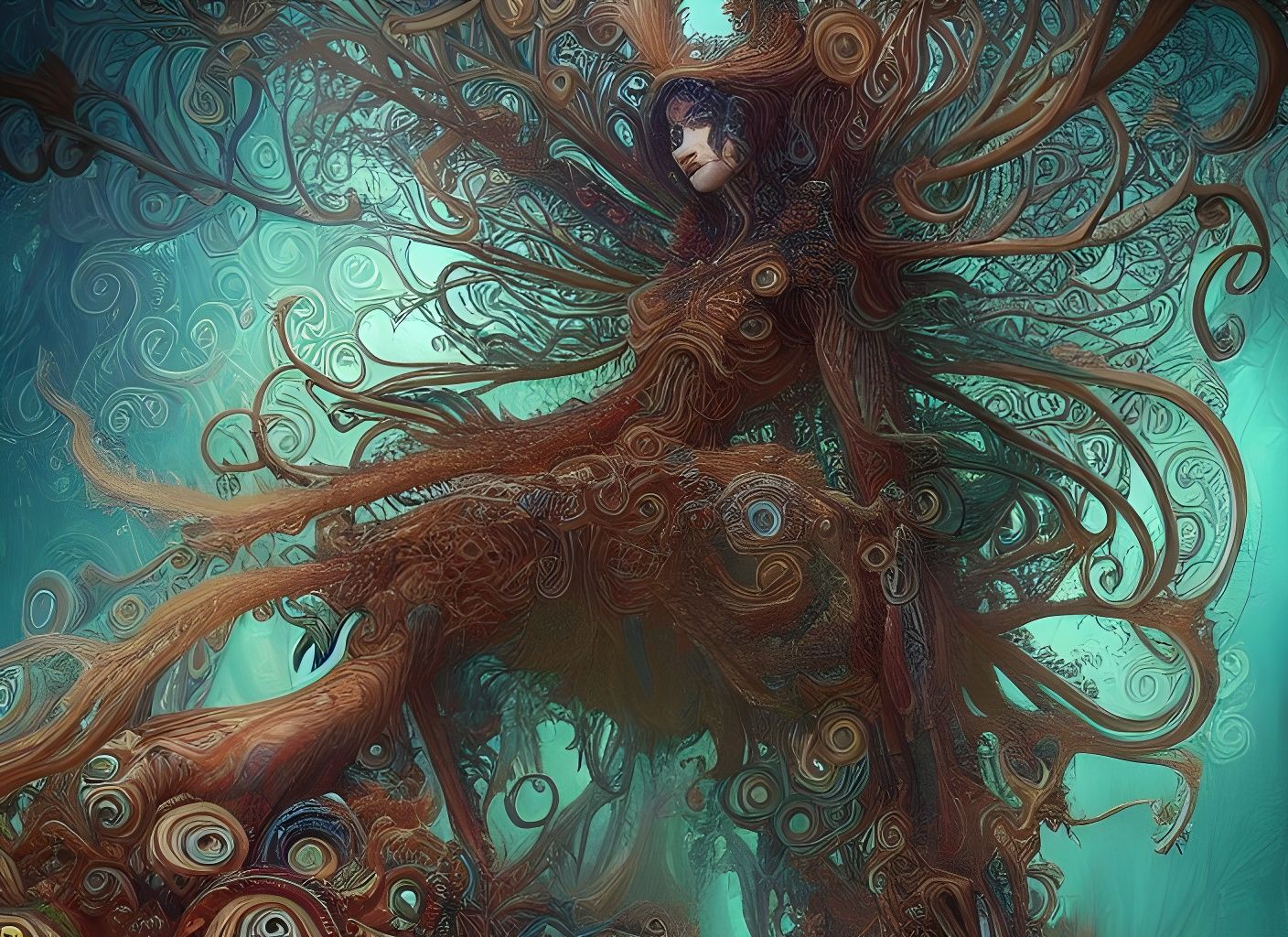 Nephilim Fractal Mycelium Network in Psychedelic Art