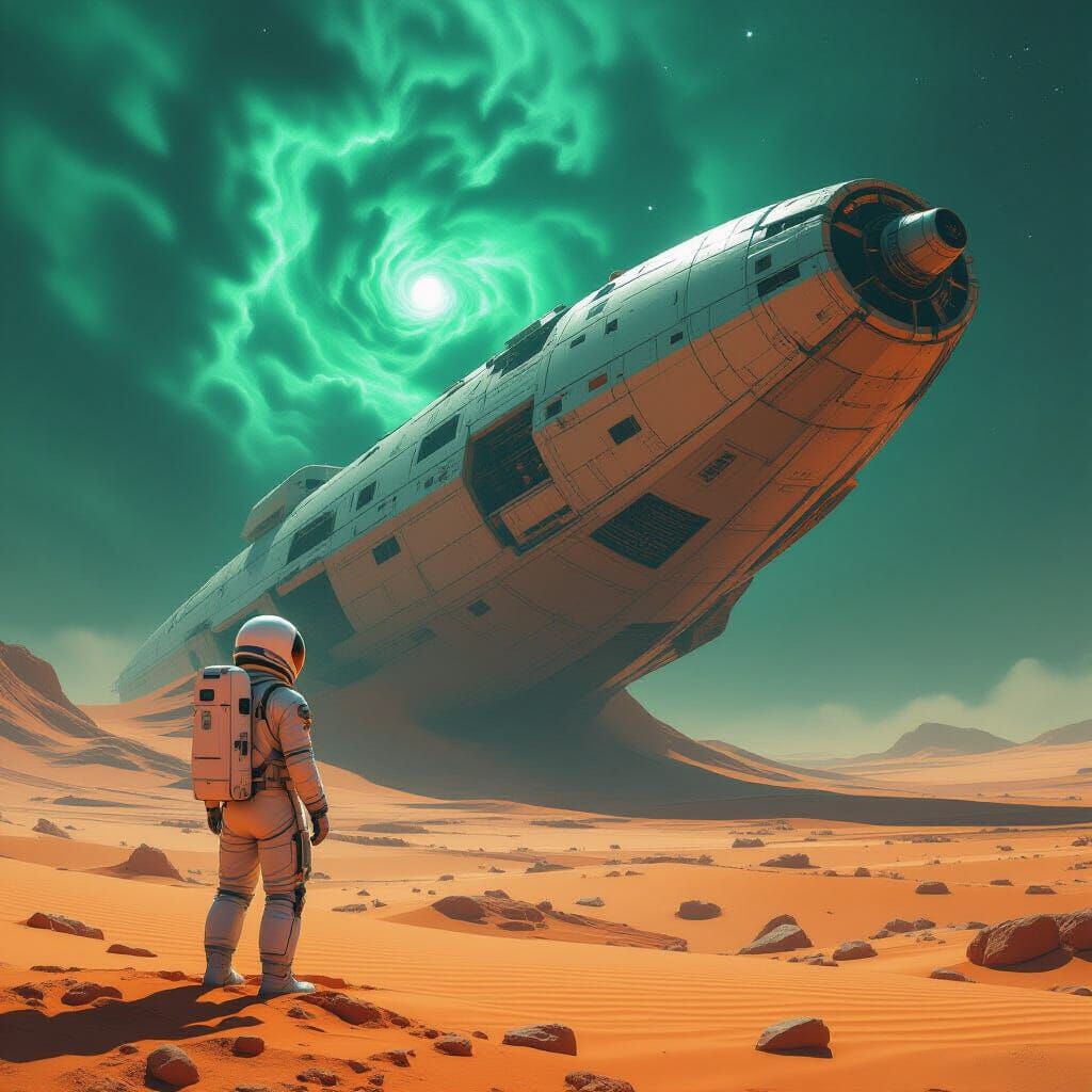 Astronaut Discovers Giant Spaceship on Alien Planet