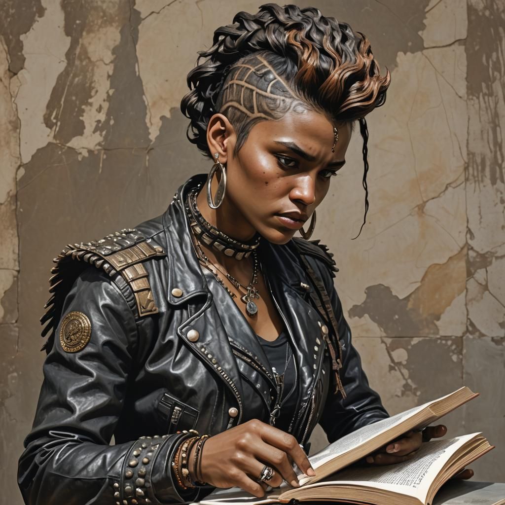 Punk Aboriginal Woman Studying, Bronze Statue