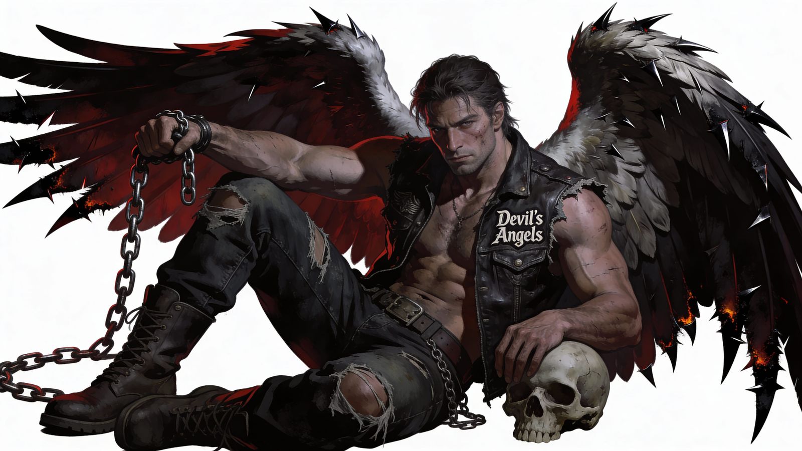 Fallen Archangel with Eagle Wings in Dark Fantasy Style