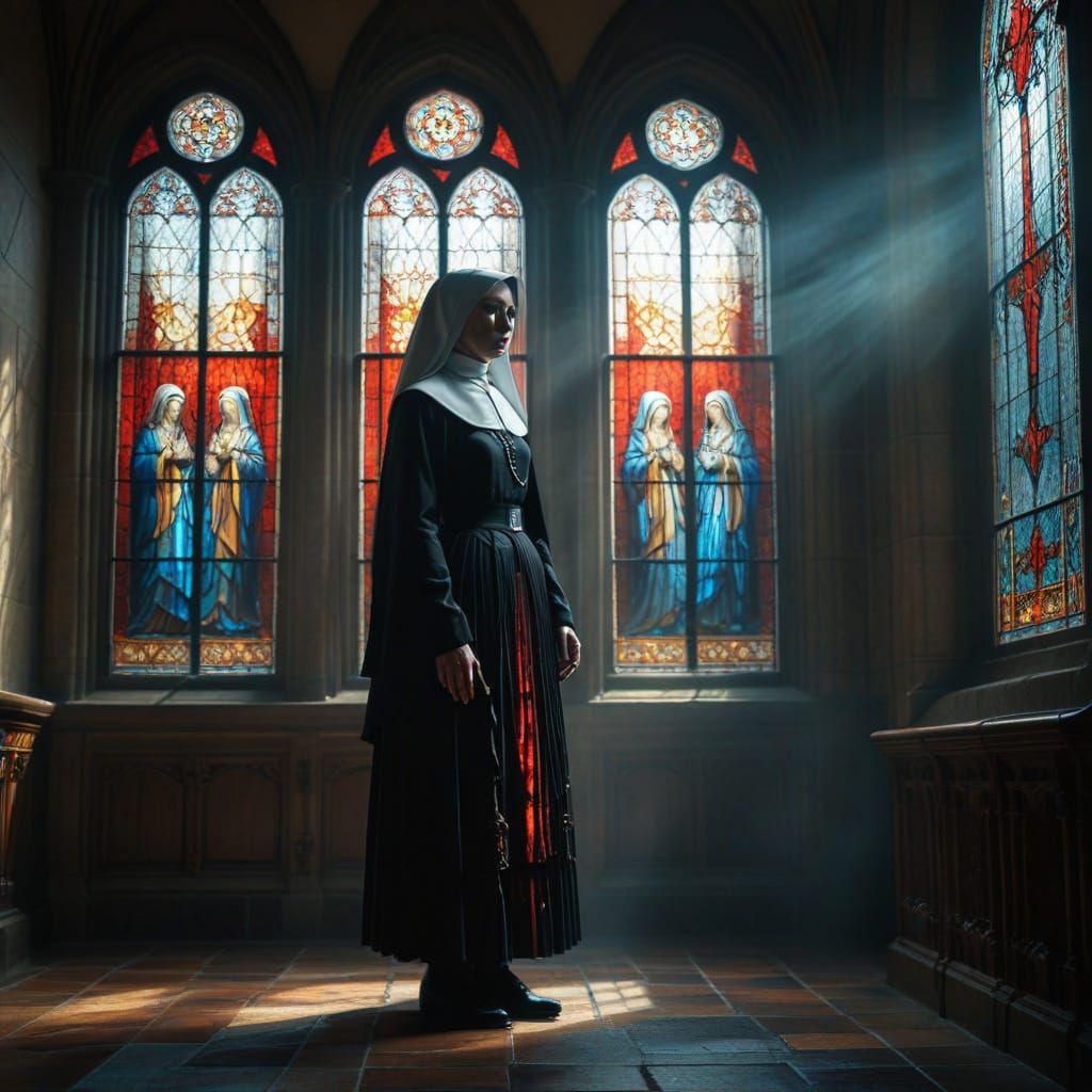 Ethereal Nun Amidst Gothic Splendor