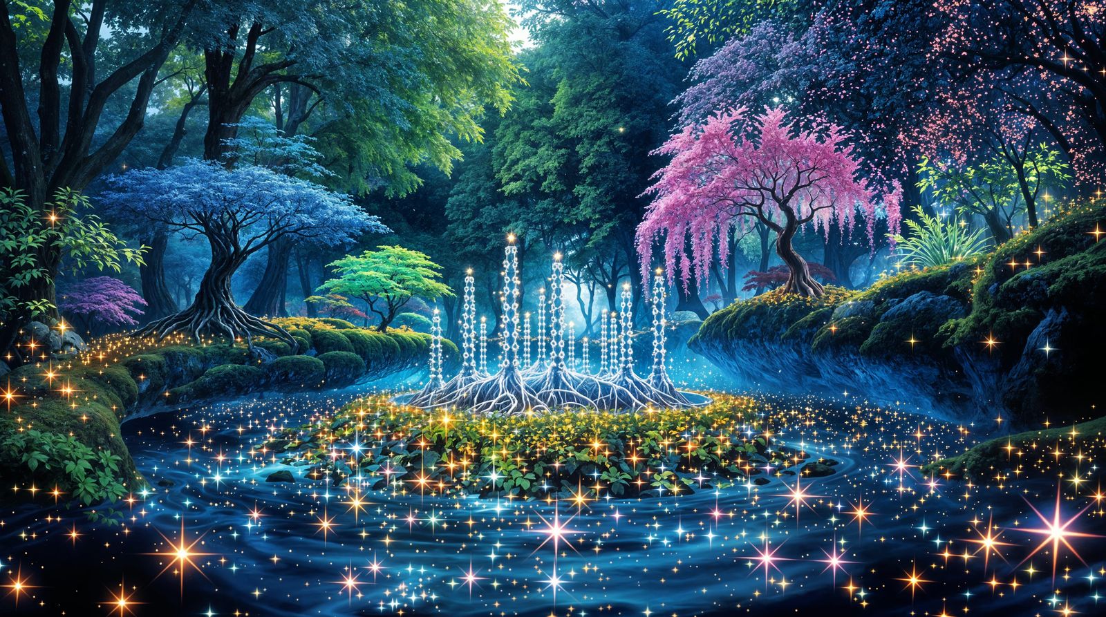 Surreal Quantum Forest with Shimmering Quantum Stars