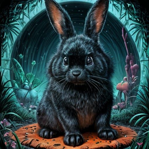 Surreal 1970s-Style Bunny Rabbit in Rabbit Hole