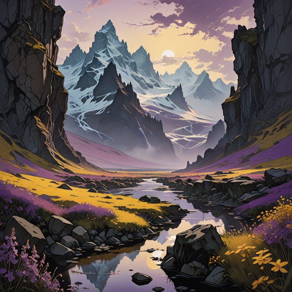 Marble Mountains Invade Iceland in Dark Fantasy Art