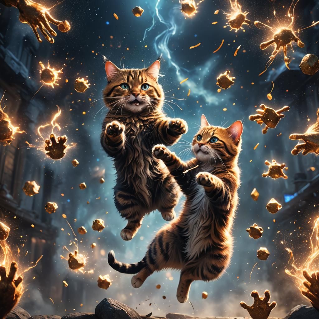 Cat Performing Magic with Paws in Fantasy Art
