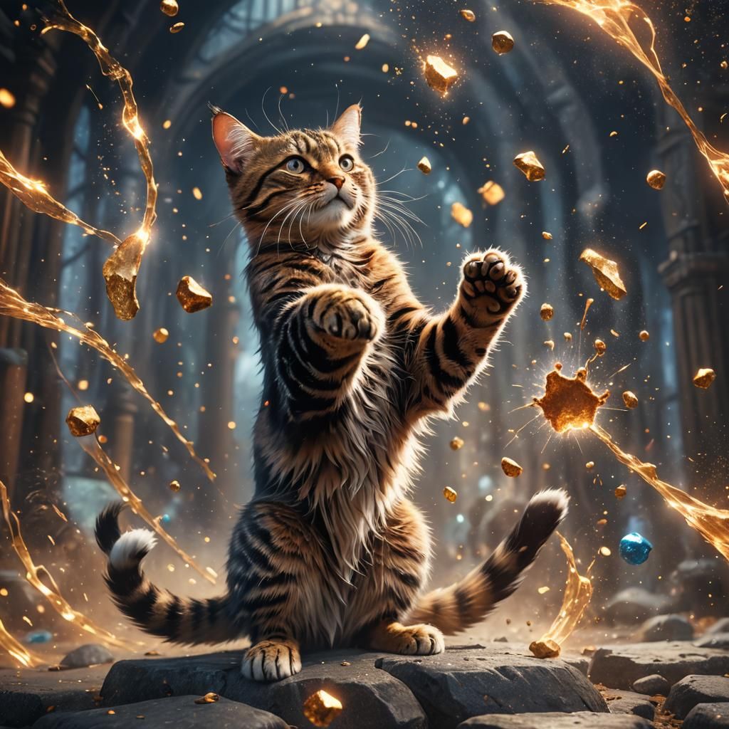 Magical Cat Conjuring a Spell, Digital Art