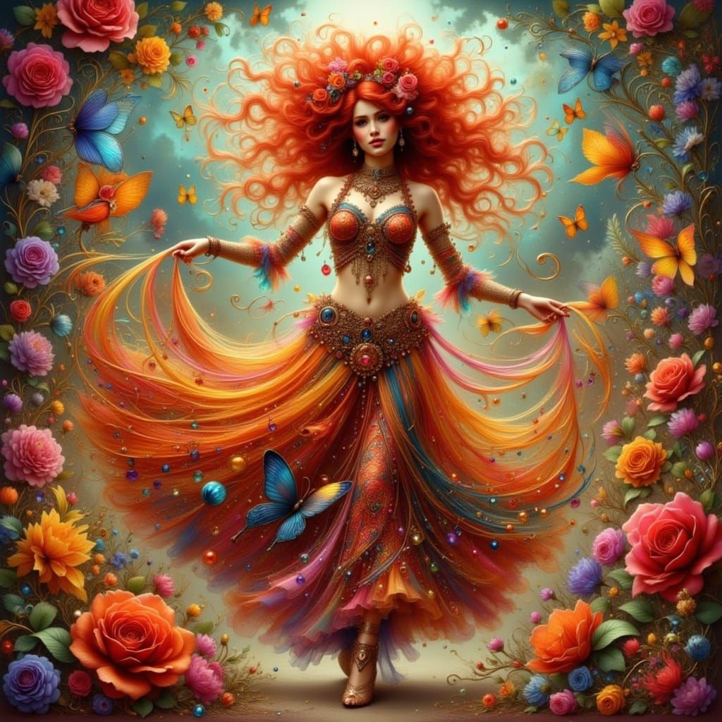 Vibrant Gypsy Dancer in Flame-Like Clothing