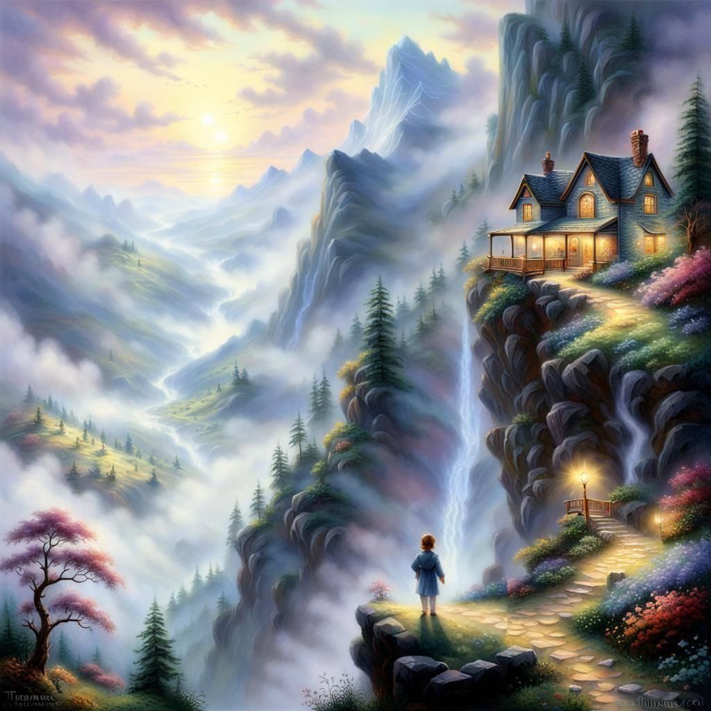 Ethereal Children in Misty Fantasy Landscape