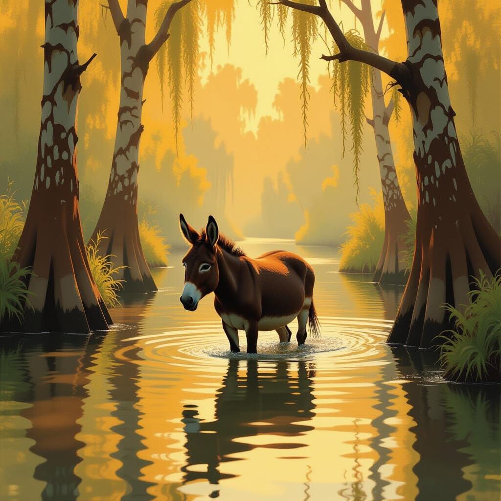 Donkey in Swamp as Impressionist Landscape