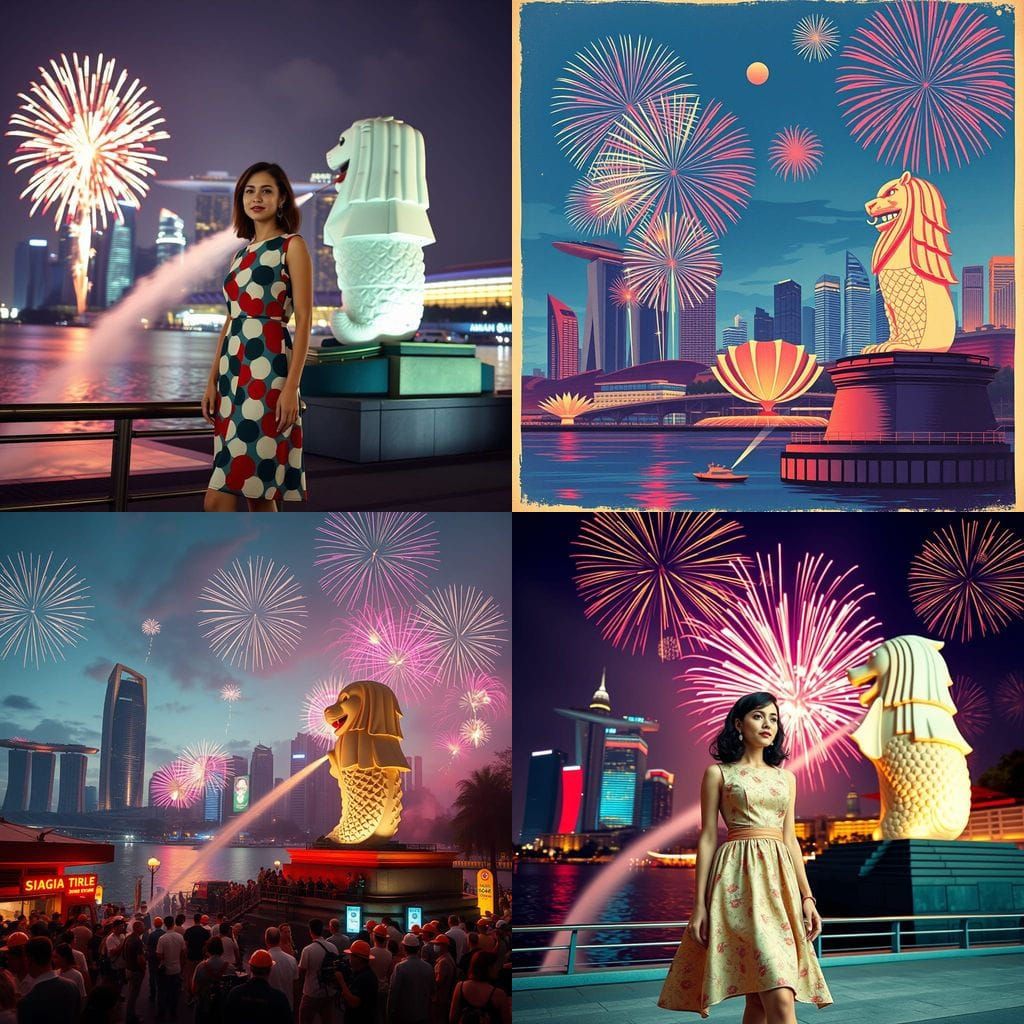 Happy New Year 2026: Singapore Fireworks in 1960s Style