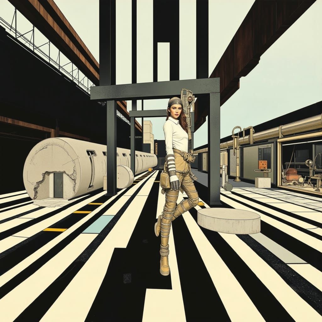 Surreal Fashion Photo Merging Model With Industrial Ruins