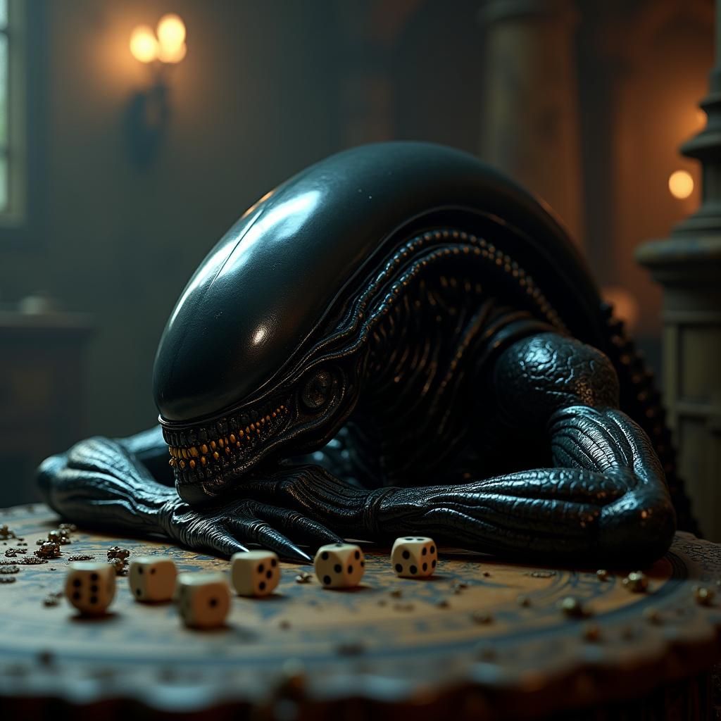 Bored Alien in Dark Surrealist Style