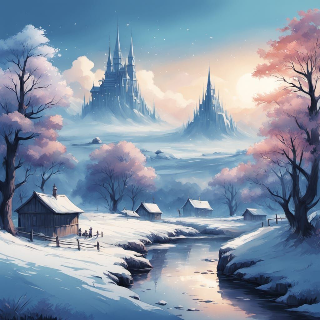 Enchanted Winter Realm in Soft Watercolour