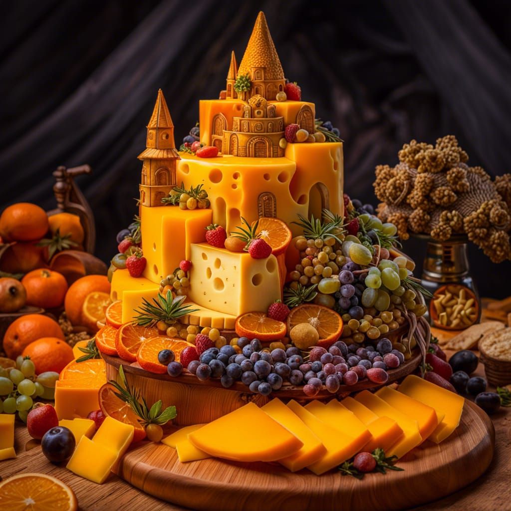 Cheese Castle Charcuterie Board in Surreal Style