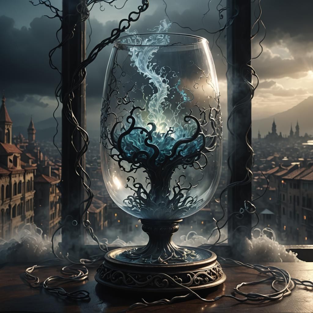 Ethereal Glass Figure in Dark Fantasy 3D Render